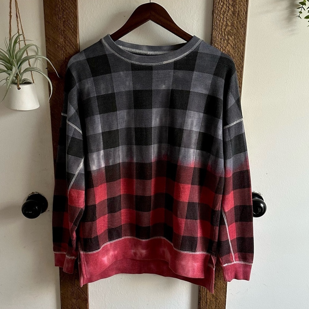 Vintage 90s Dari Women’s Plaid/Checkered Ombre Tie Dye Pullover Sweatshirt